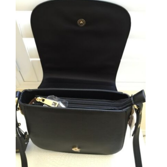 LIONEL Handbag Purse Faux Leather BLACK Gold - Picture 5 of 7